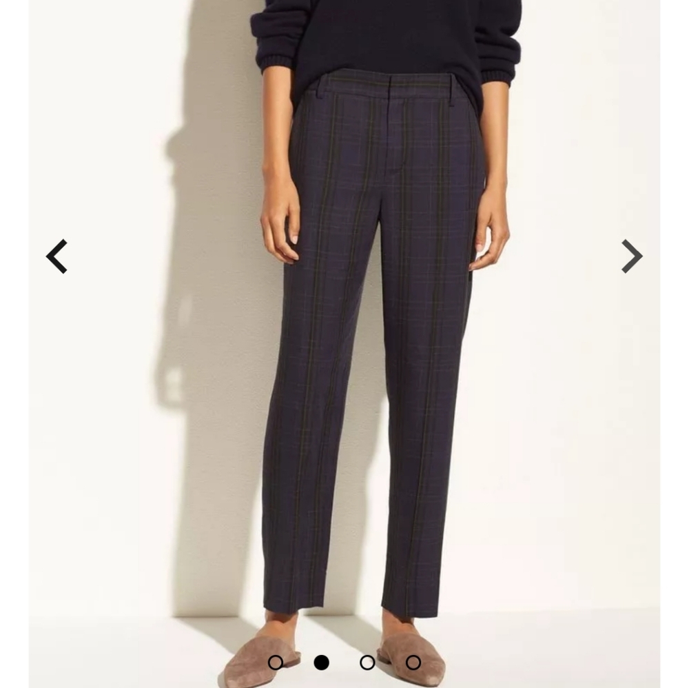 VINCE Soft Modern Plaid Tapered Trouser Pants Size 6 Navy Blue - Picture 5 of 8